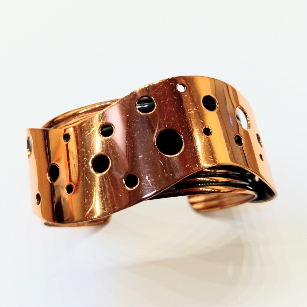 Vintage Renoir Copper Cuff Bracelet Swiss Cheese - Picture 2 of 5